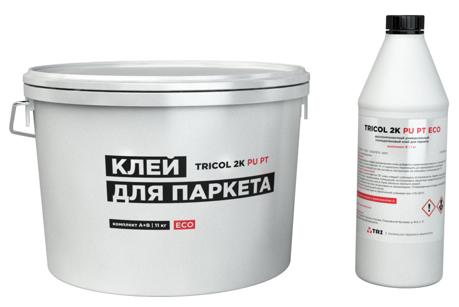 Клей для паркета, фанеры TRICOL 2K PU PT ECO двухкомпонентный, полиуретановый 11 кг.  #1