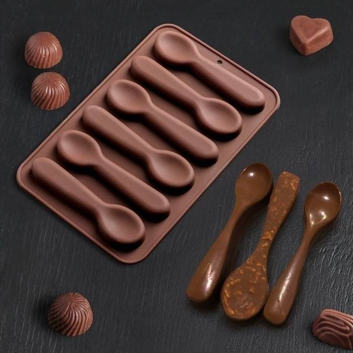 Форма для шоколадных конфет силиконовая "Ложки", 6 ячеек  #1