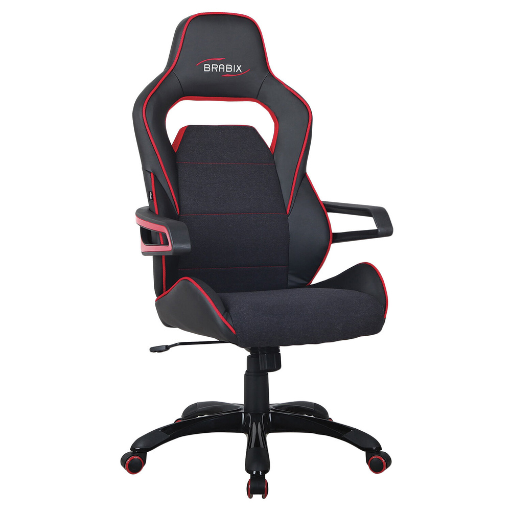 Кресло компьютерное Brabix "Nitro GM-001", ткань, экокожа, черное, вставки красные (531816)  #1