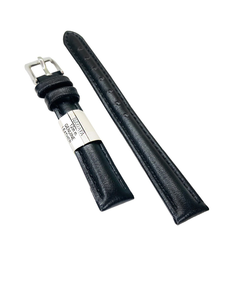 Ремешок для часов NAGATA кожаный 12 мм, черный #1