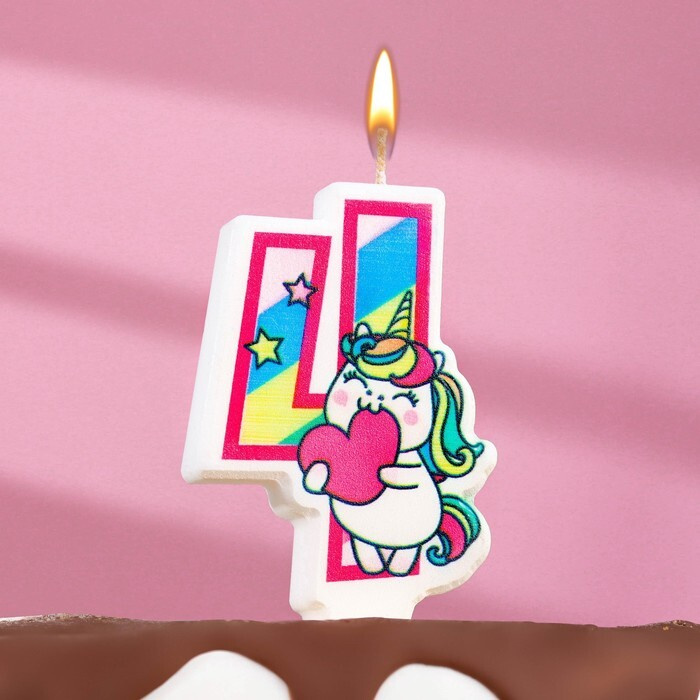 Свеча в торт "Единорог с шариком", цифра 4, розовый #1