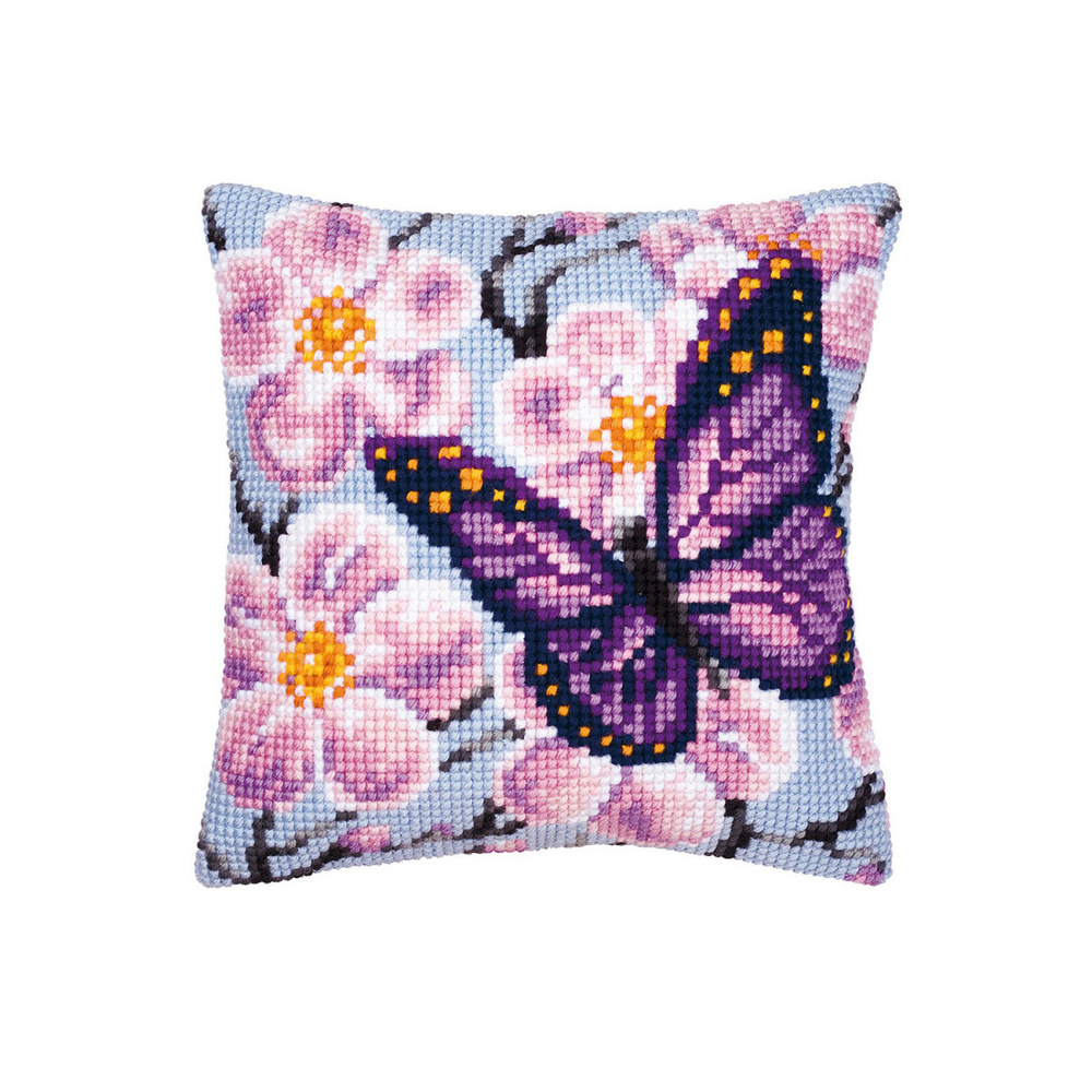 Набор для вышивания подушки Vervaco Фиолетовая бабочка 40x40 см, PN-0008501  #1