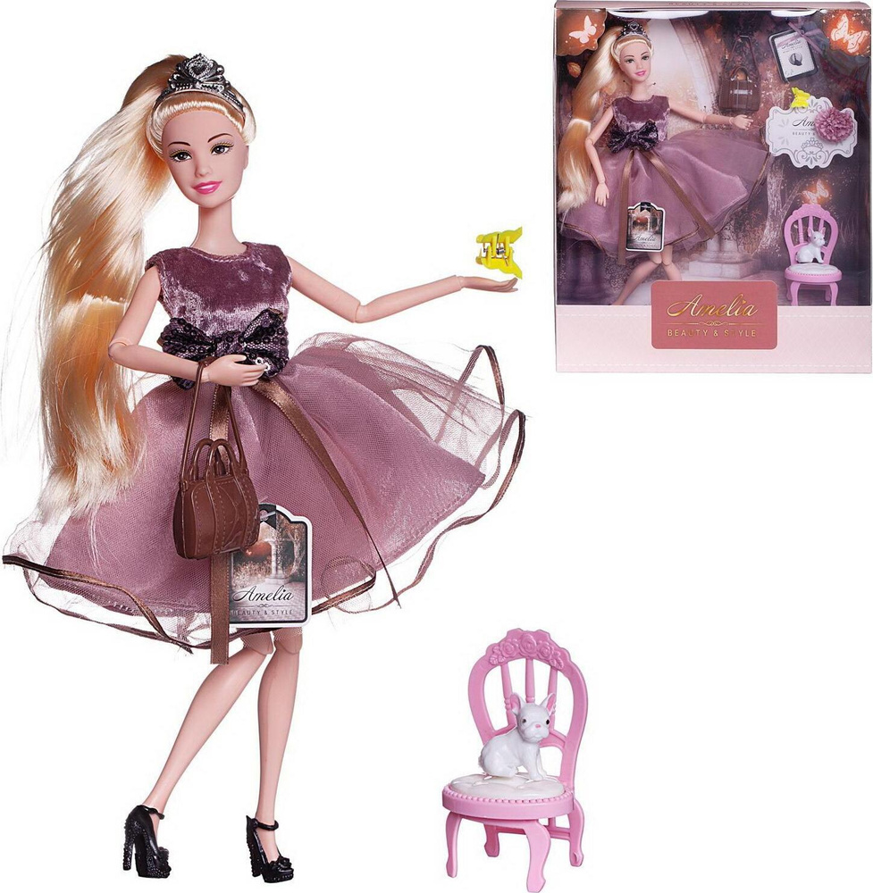 Кукла ABtoys Королевский прием с диадемой в розовом блестящем платье с воздушной юбкой, светлые волосы, #1