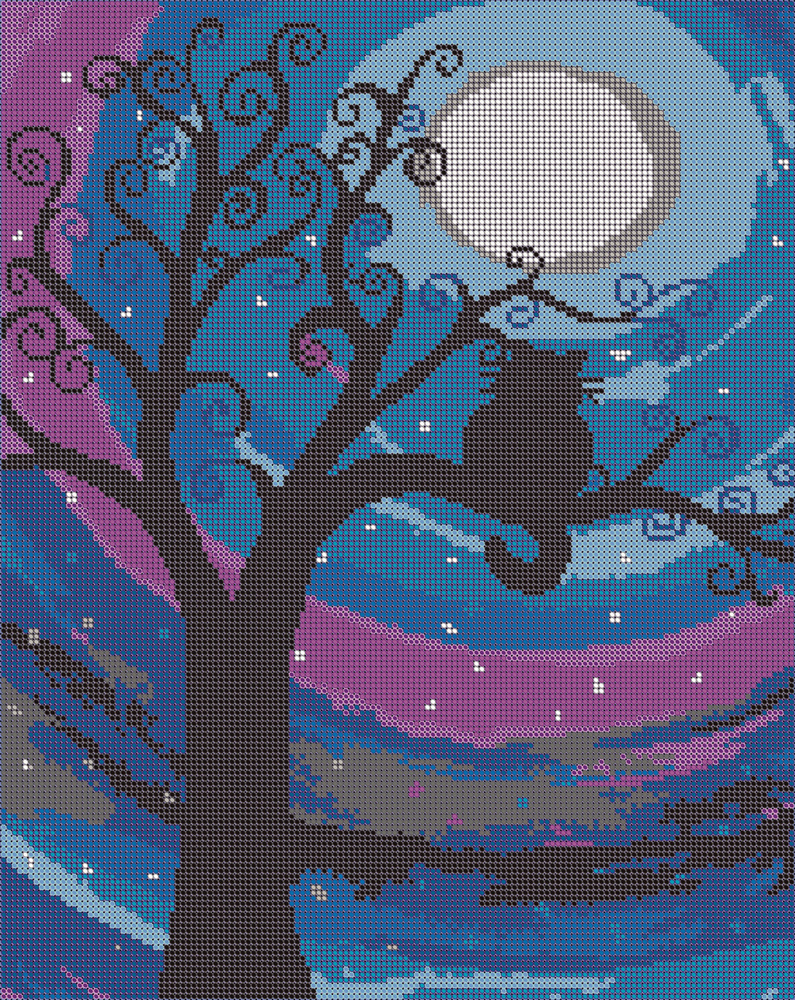 Набор для вышивания бисером (Тайвань) Вышивочка, картина "Котенок при луне" 30*38см  #1