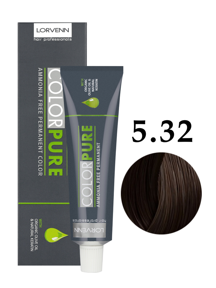 LORVENN HAIR PROFESSIONALS Краска COLOR PURE для окрашивания волос 5.32 светло-каштановый бордовый 50 #1