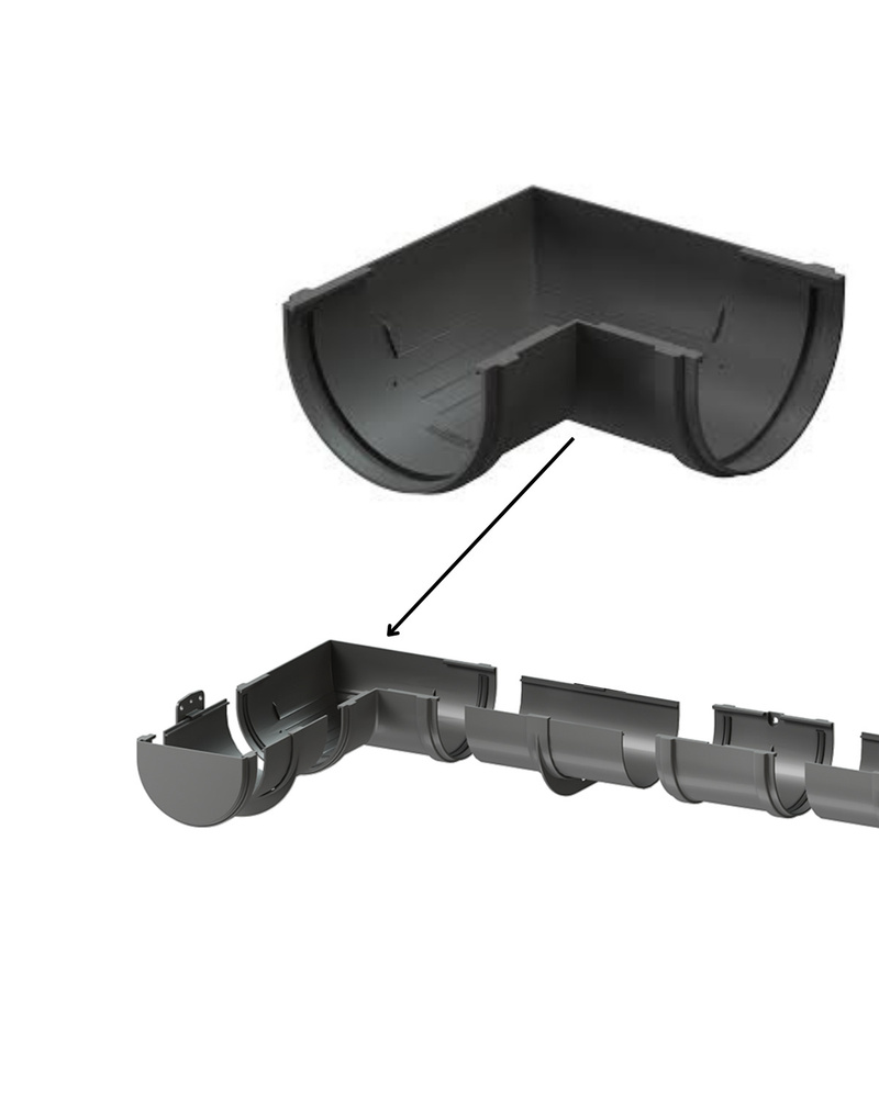 Угол жёлоба водостока ДЁКЕ Премиум 90 градусов, 120мм графит (RAL7024)  #1