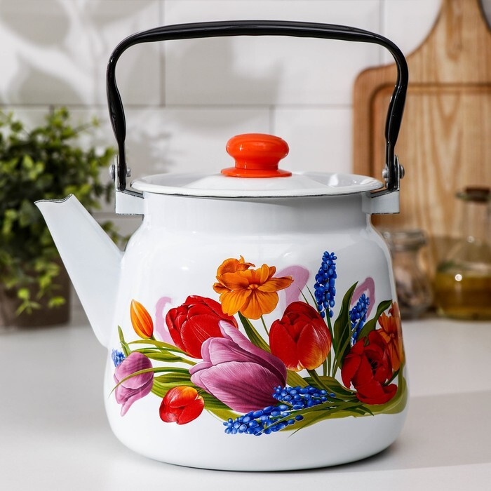 Чайник "Тюльпан Май", 3,5 л, с кнопкой, индукция, цвет белый  #1