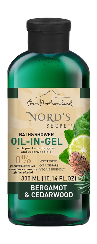 Тонизирующий гель для душа с ароматом бергамота и кедра Nord's Secret Invigorating Bath & Shower Oil-In-Gel #1