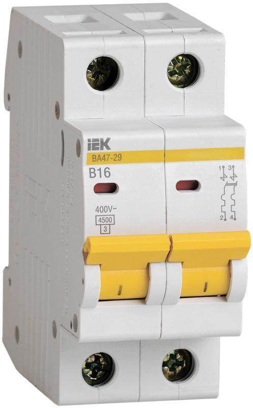 Выключатель автоматический модульный 2п B 16А 4.5кА ВА47-29 IEK MVA20-2-016-B  #1