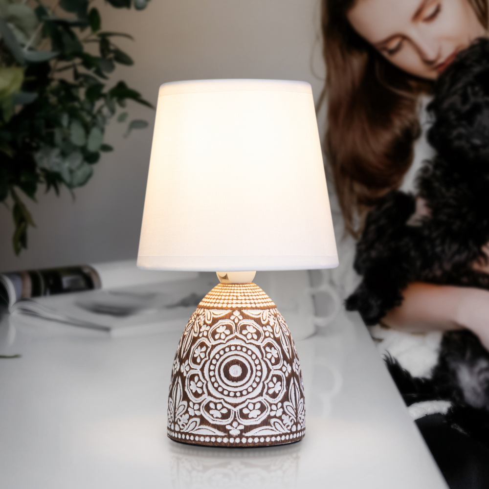 Настольный светильник с абажуром для спальни Rivoli Debora D7045-501 декоративный лофт / Настольная лампа #1