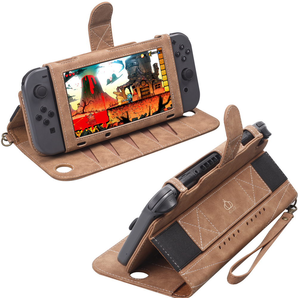 Чехол книжка MyPads BNS2 для консоли Nintendo Switch кожаный многофункциональный коричневый  #1