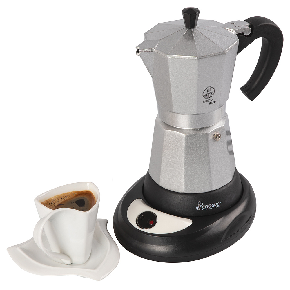 Кофеварка гейзерная электрическая Endever Costa 0.3л, 480 Вт, алюминий, пластик, серебристый, черный #1