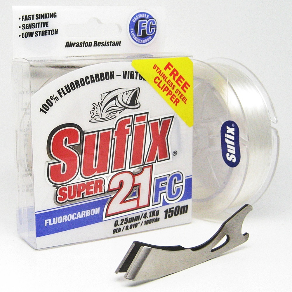 Леска SUFIX Super 21 Fluorocarbon прозрачная 150 м 0.25 мм 4,1 кг с кусачками  #1