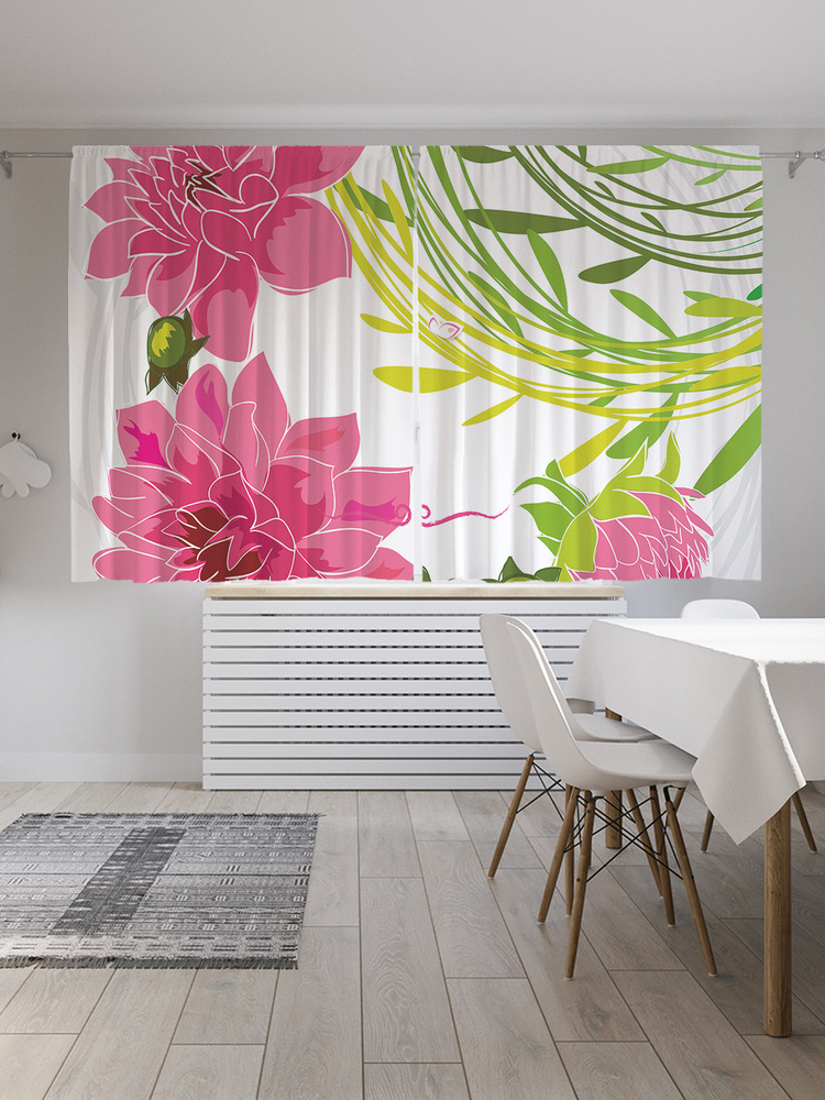 Фотошторы для кухни и спальни JoyArty "Цветущие пионы", 2 полотна со шторной лентой шириной по 145 см, #1