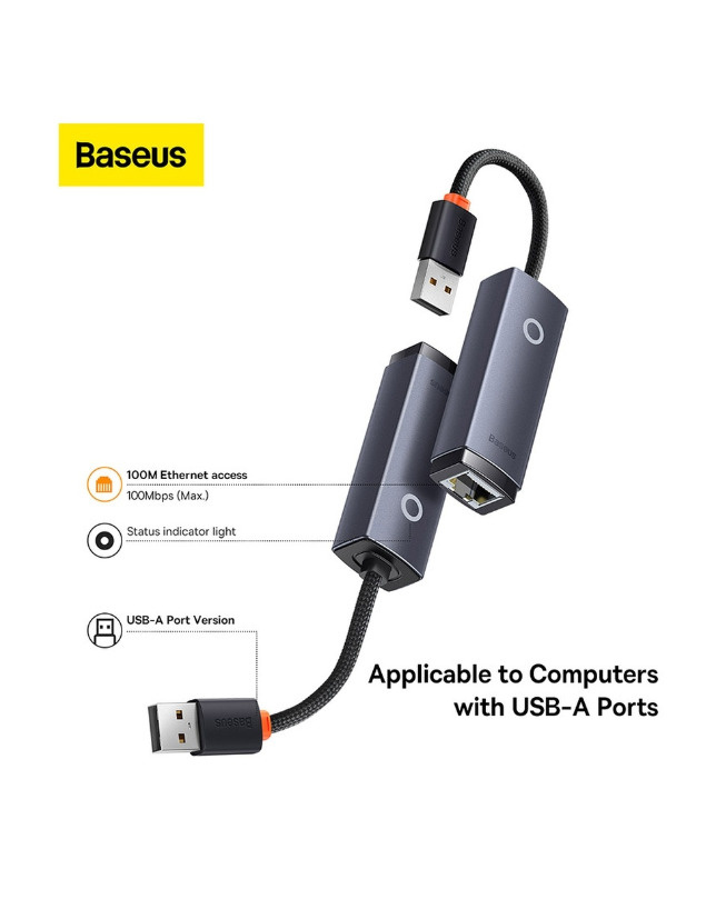 Хаб Ethernet-адаптер концентратора серии Baseus Hub Lite USB-A - RJ45 Порт LAN 100 Mbps Алюминиевый сплав #1