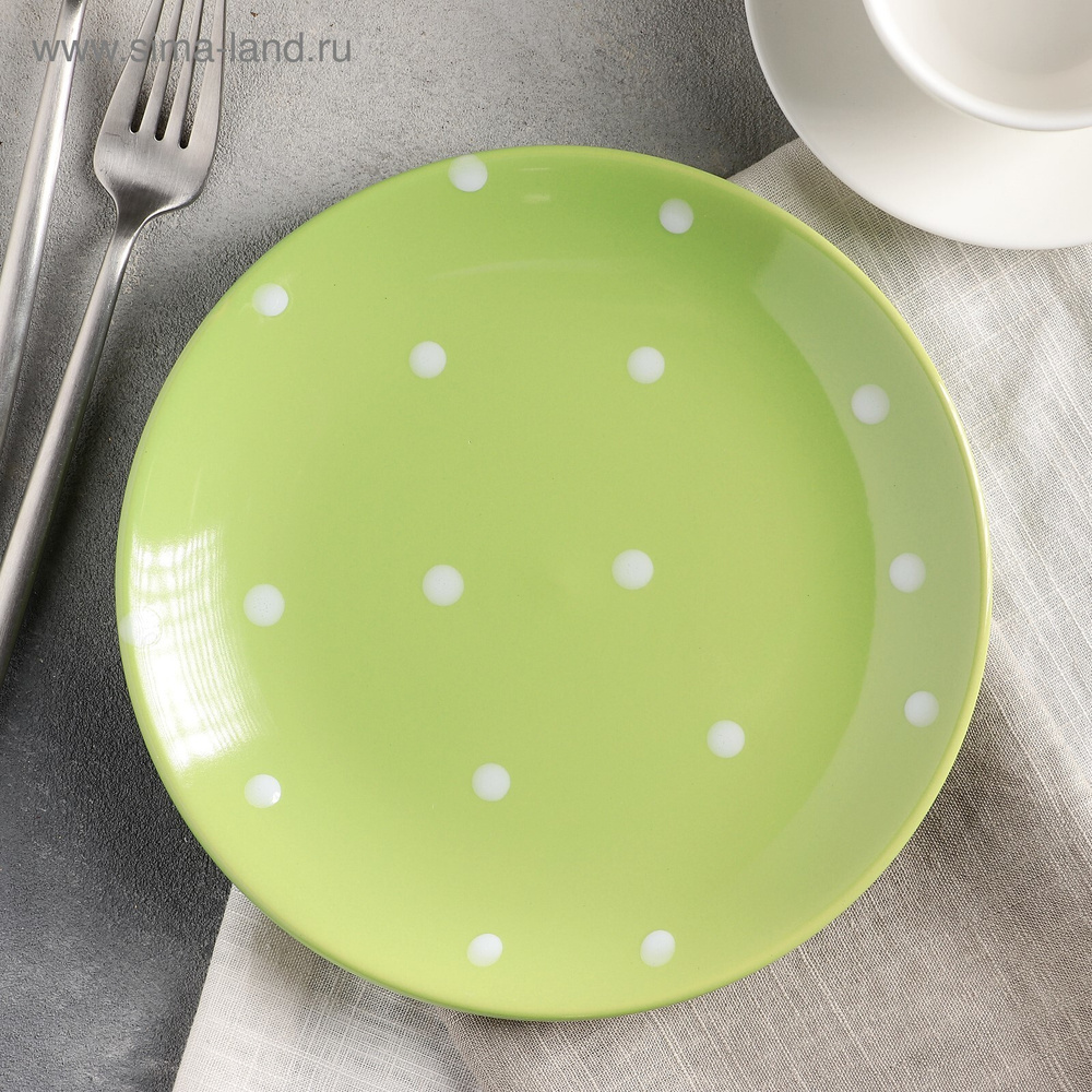 Тарелка керамическая десертная Доляна Зелёный Горох, D 19 см, цвет Зелёный  #1