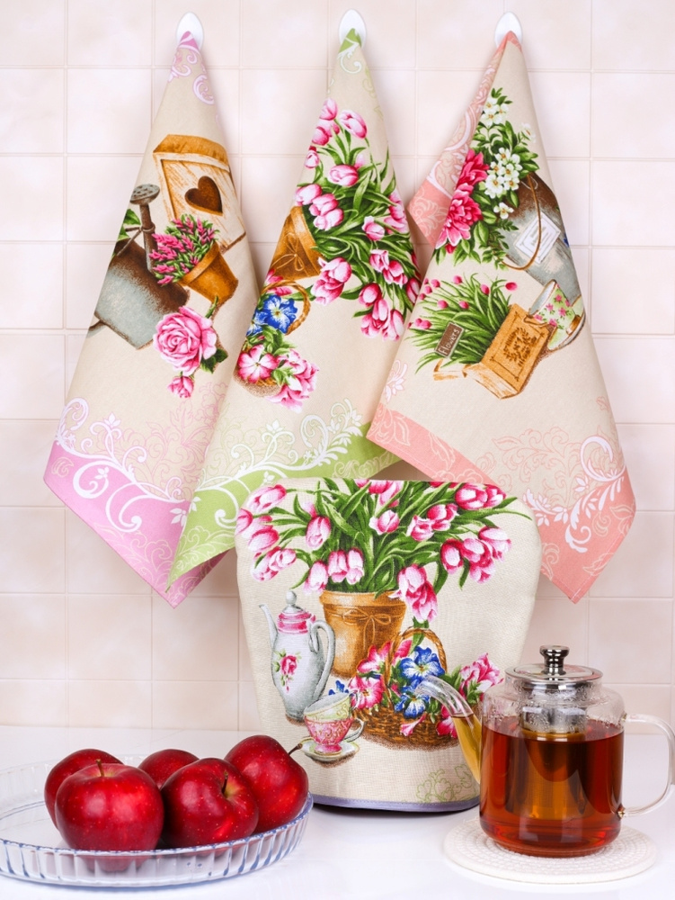 МАГАЗИН подарков Грелка на чайник 28x28 см, 4 шт. розовый тюльпан  #1
