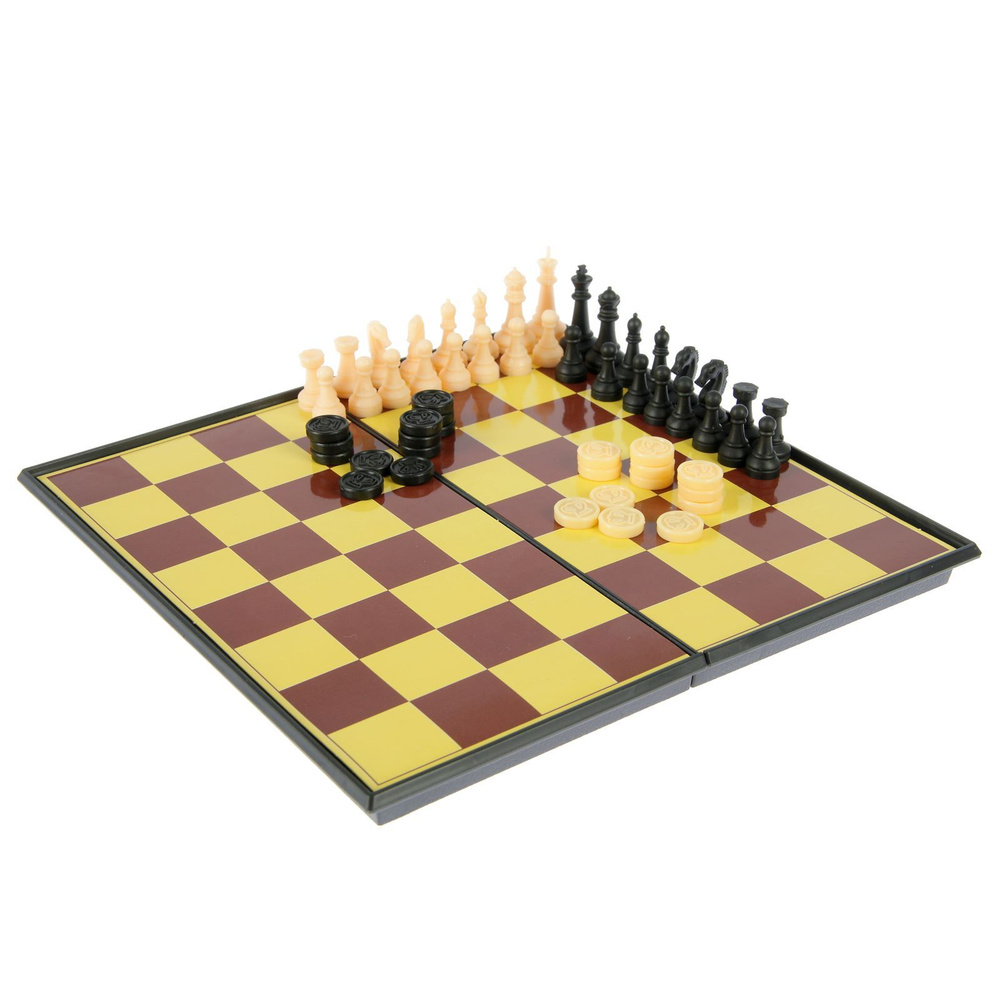 Настольная игра 2 в 1 "Баталия"- шашки, шахматы, доска пластик 20*20 см  #1
