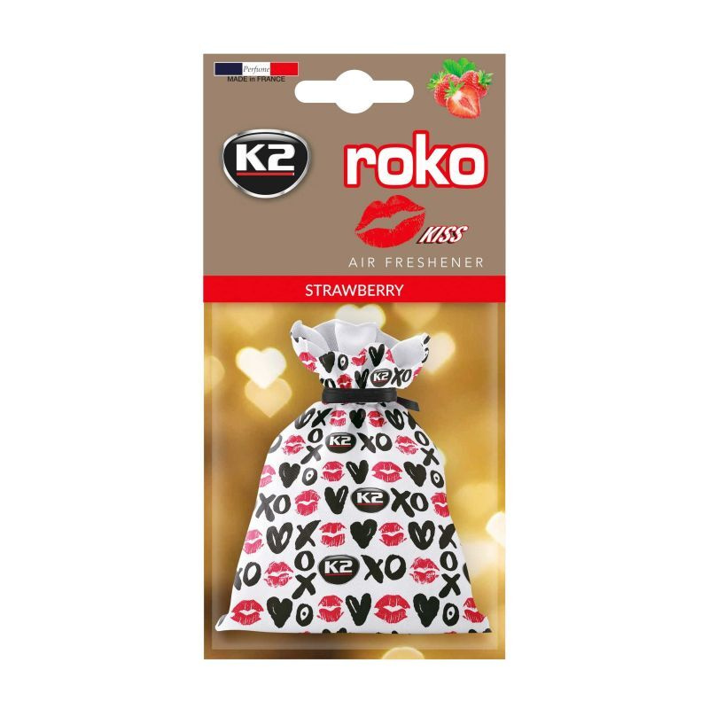 K2 Ароматизатор в салон автомобиля "ROKO" KISS подвесной мешочек 25g (клубника)  #1