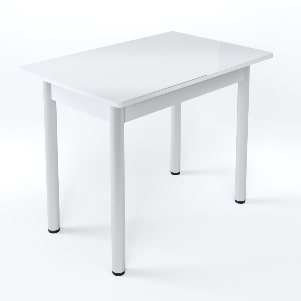 Стол обеденный раздвижной АС-01 СТ, столешница со стеклом, Белое глянцевое, 900(1200)*600  #1