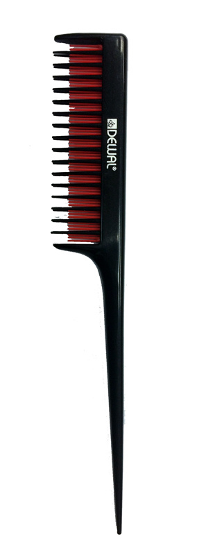 Расческа для начеса DEWAL PRO с пластиковым хвостиком, 3-х рядная, черная с красным, 20,5см CO-6129  #1