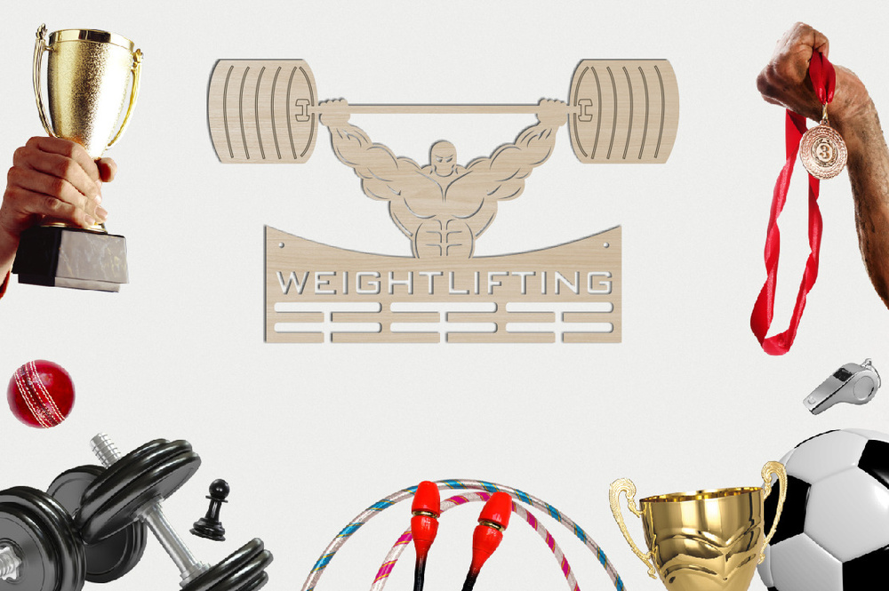 Медальница спортивная "Weightlifting" держатель для наград, фанера 3 мм / 50 х 30 см / ECO ТОВАР 2шт #1