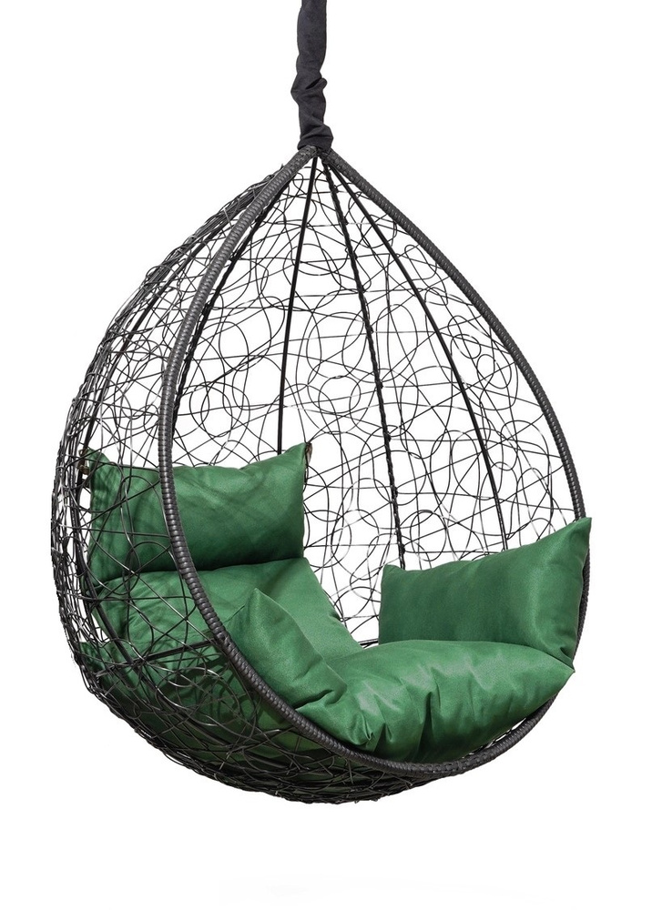 Подвесное кресло-кокон SEVILLA Черный без стойки + зеленая подушка  #1