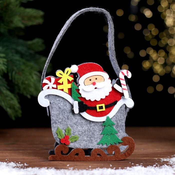 Новогодняя корзинка для декора "Дед Мороз и сани" 13 x 7 x 19 см  #1