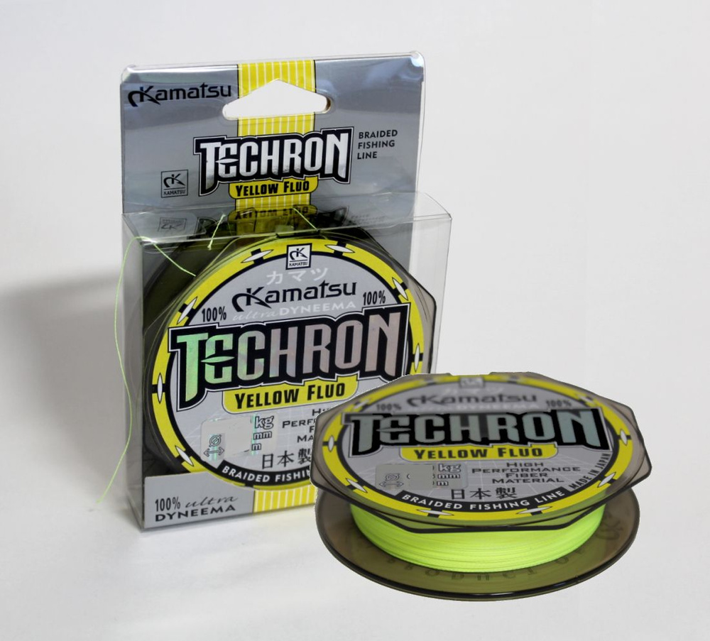 Леска плетеная / шнур / плетёнка KAMATSU TECHRON YELLOW FLUO 150м; 0,14мм (Япония, 100% ultra Dyneema) #1