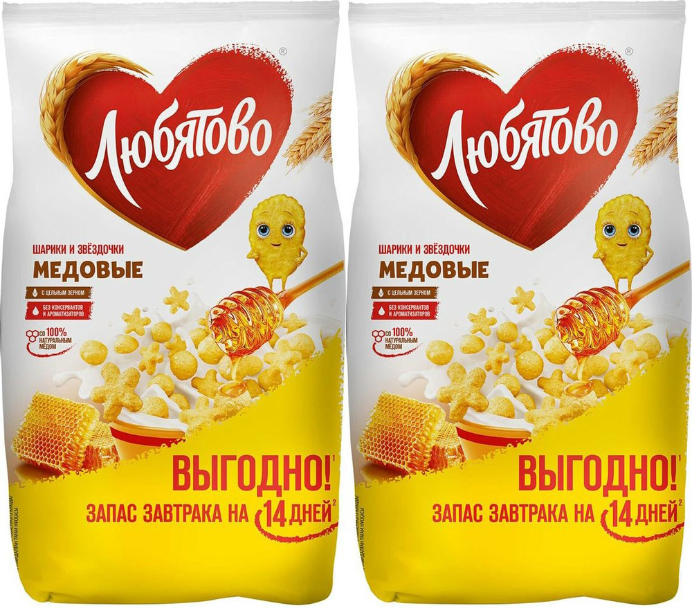 Шарики Kellogg's Любятово мультизлаковые медовые, комплект: 2 упаковки по 420 г  #1