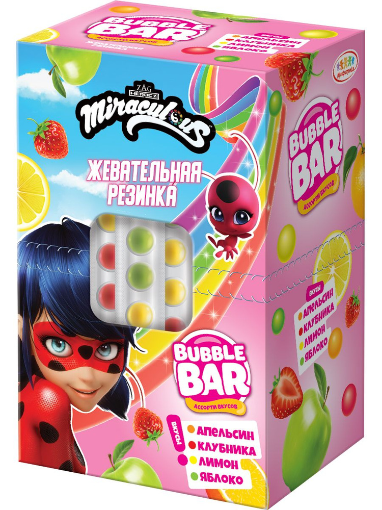 Конфитрейд ЛЕДИ БАГ Miraculous BUBBLE BAR Жевательная резинка в блистере, 24 шт по 12г.  #1