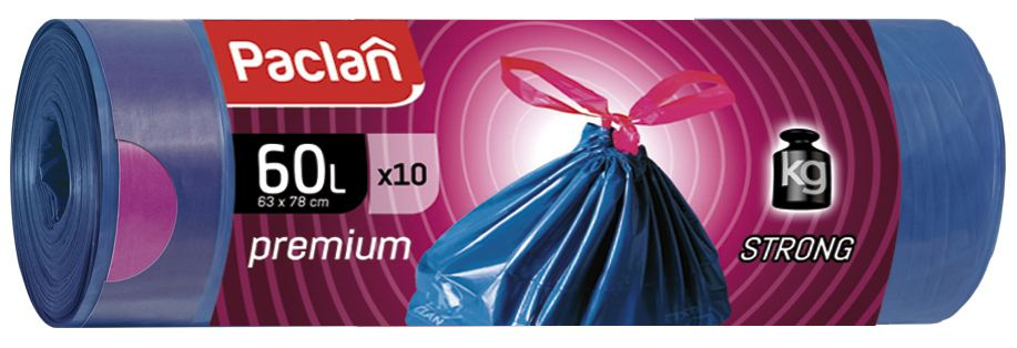 Мешки для мусора Paclan PREMIUM с тесьмой, 60л, 10шт #1