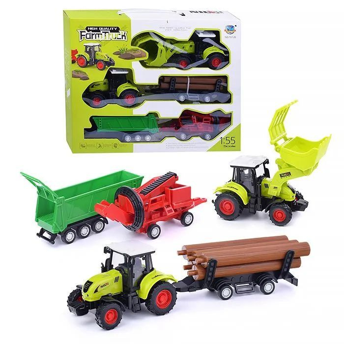 Набор моделей сельскохозяйственной техники Трактор с прицепами, Экскаватор / Ферма / Спецтехника  #1