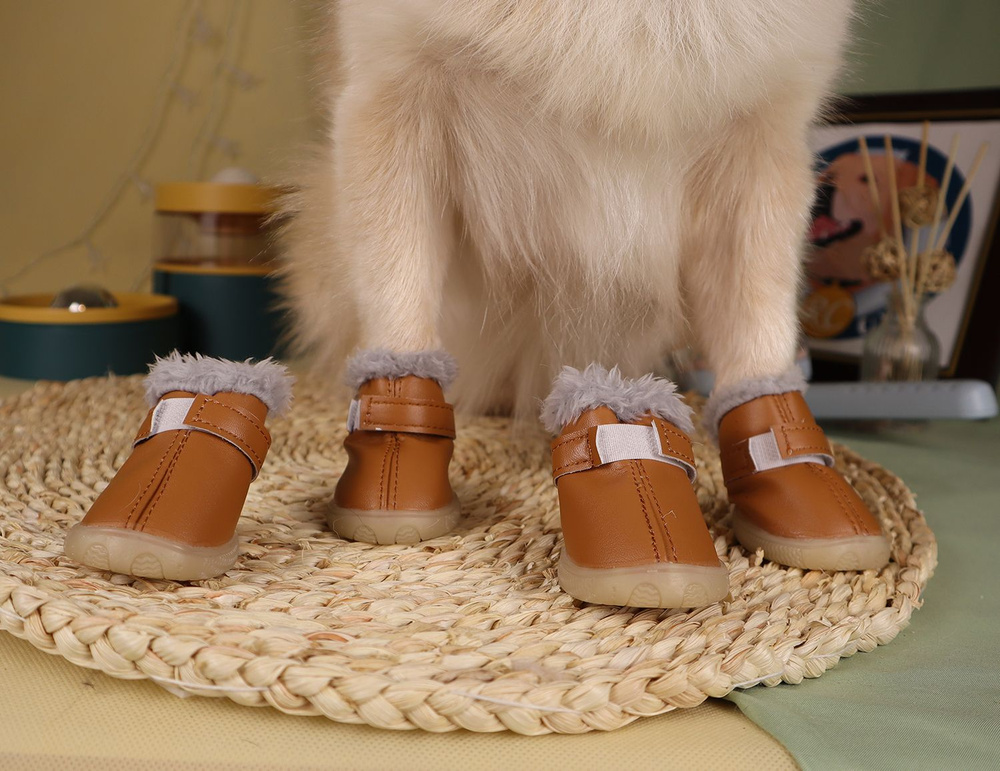 Ботинки Rexy crew "Кожаные" для собак малых пород, цвет коричневый, размер M  #1