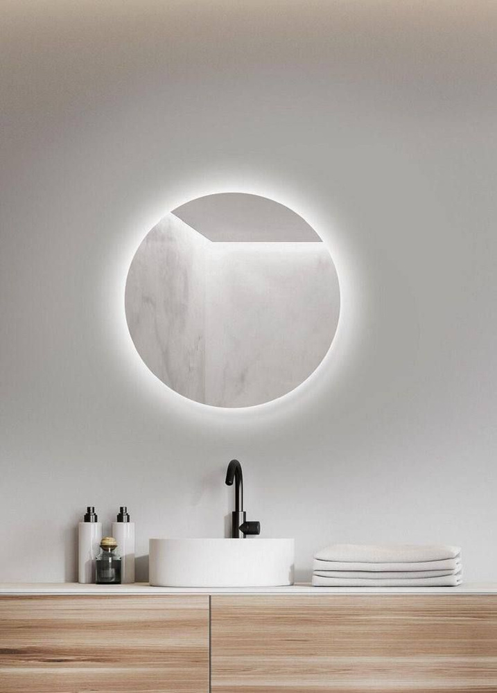 Зеркало круглое D90 для ванной с нейтральной LED-подсветкой , взмахом руки и антизапотеванием  #1