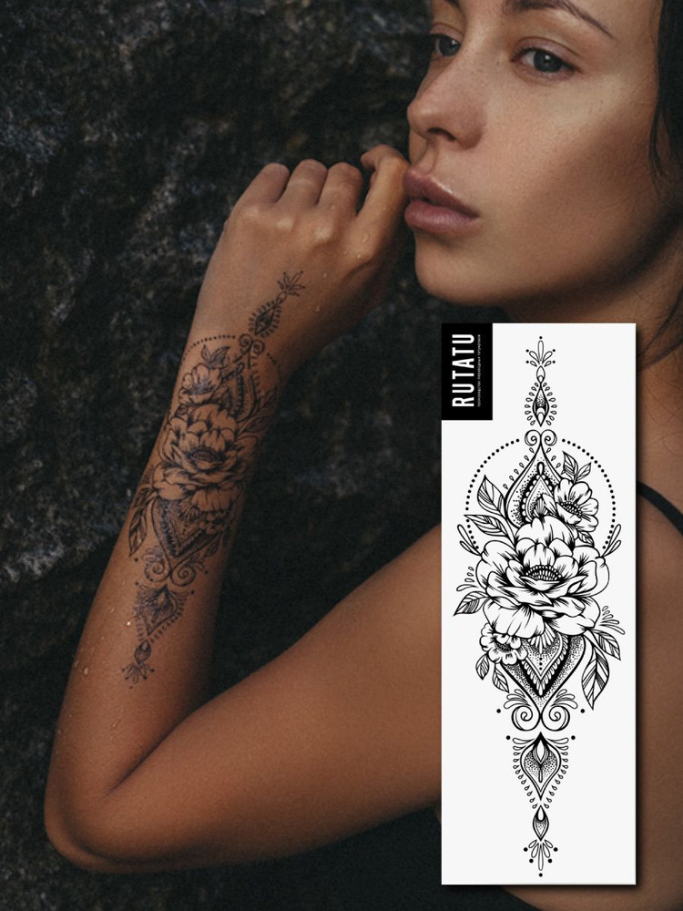 RUTATU Временная переводная татуировка Роза орнамент #1