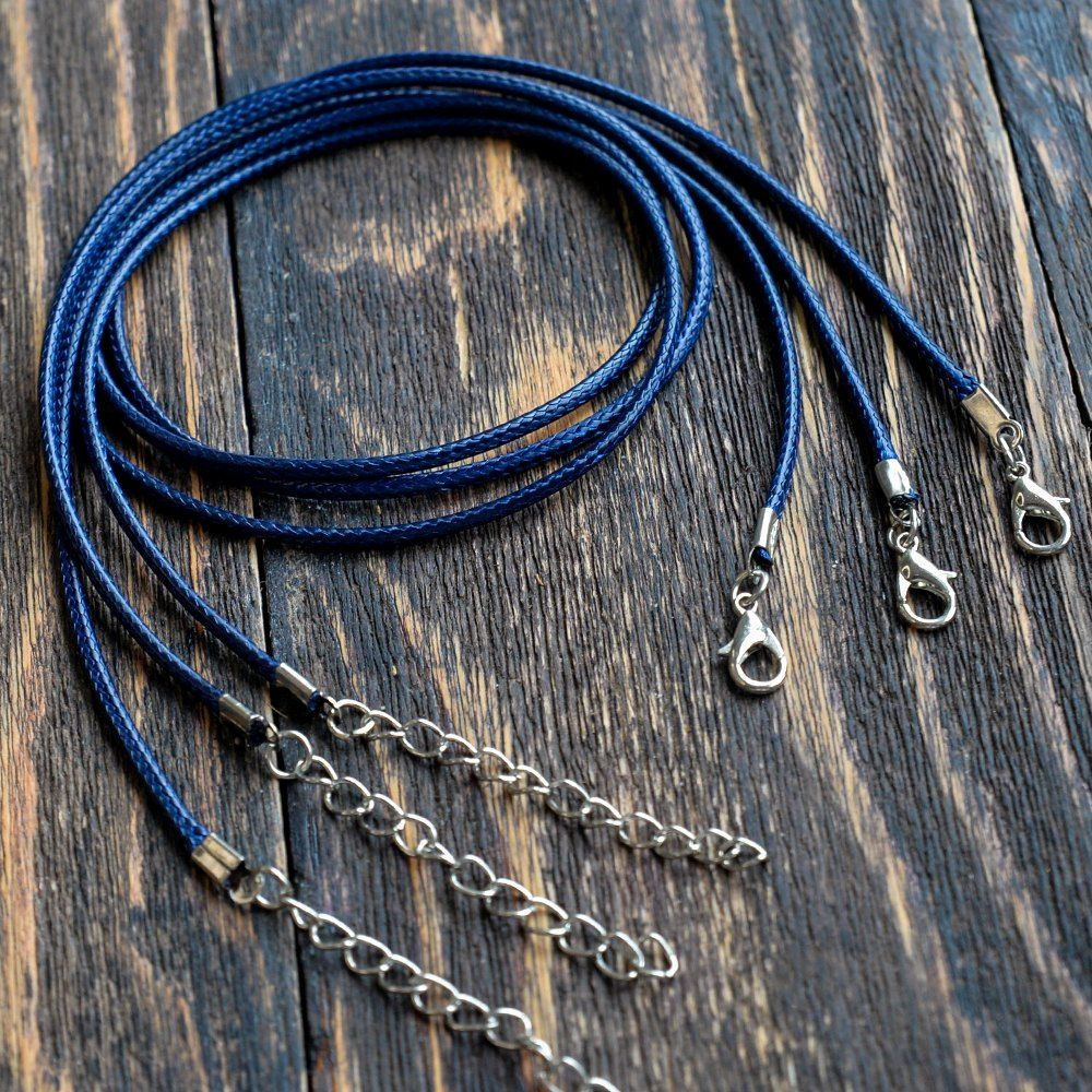 Основа для ожерелья/кулона/чокера с замочком (6 шт.), вощеный шнур, размер 450х2 мм, цвет синий  #1