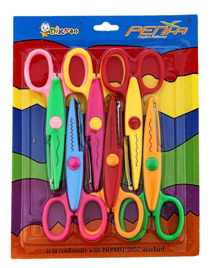 Ножницы фигурные детские, 6 штук - Канцелярские ножницы, для скрапбукинга, безопасные. Разноцветные  #1