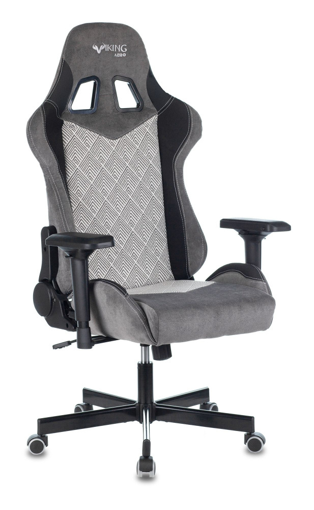 Кресло игровое Zombie VIKING 7 KNIGHT Fabric серый Loft ромбик текстиль/эко.кожа с подголов. крестовина #1