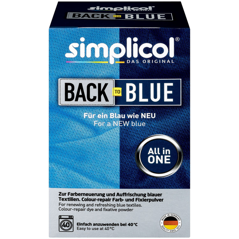 Simplicol Back To BLUE All-in-1, СИНЯЯ, краска для восстановления цвета  одежды, тканей, текстиля, джинсов (400 г) - купить с доставкой по выгодным  ценам в интернет-магазине OZON (639663212)