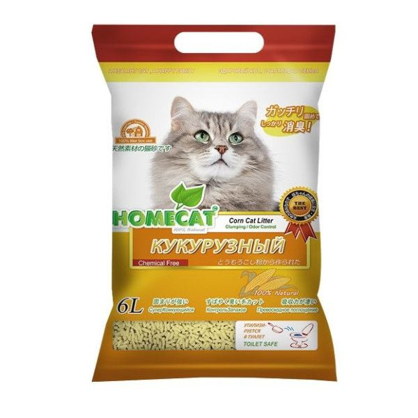 HOMECAT Эколайн Кукурузный 6 л комкующийся наполнитель для кошачьих туалетов  #1