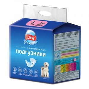 Подгузники для собак и кошек весом 8-16 кг "Cliny", размер L , 35-45см с отверстием для хвоста (8 штук) #1