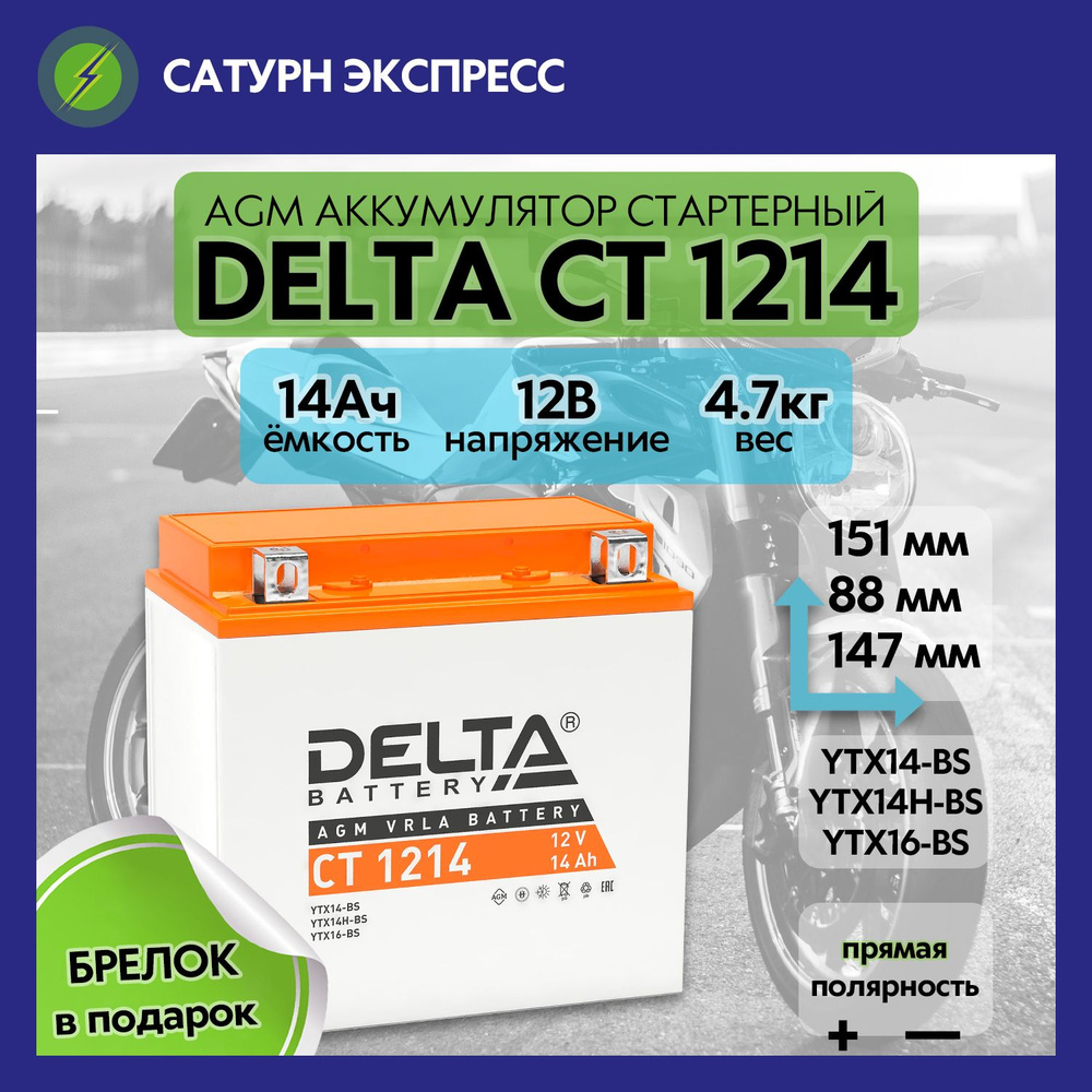 Delta Battery Аккумулятор для мототехники, 14 А•ч, Прямая (+/-) полярность  #1