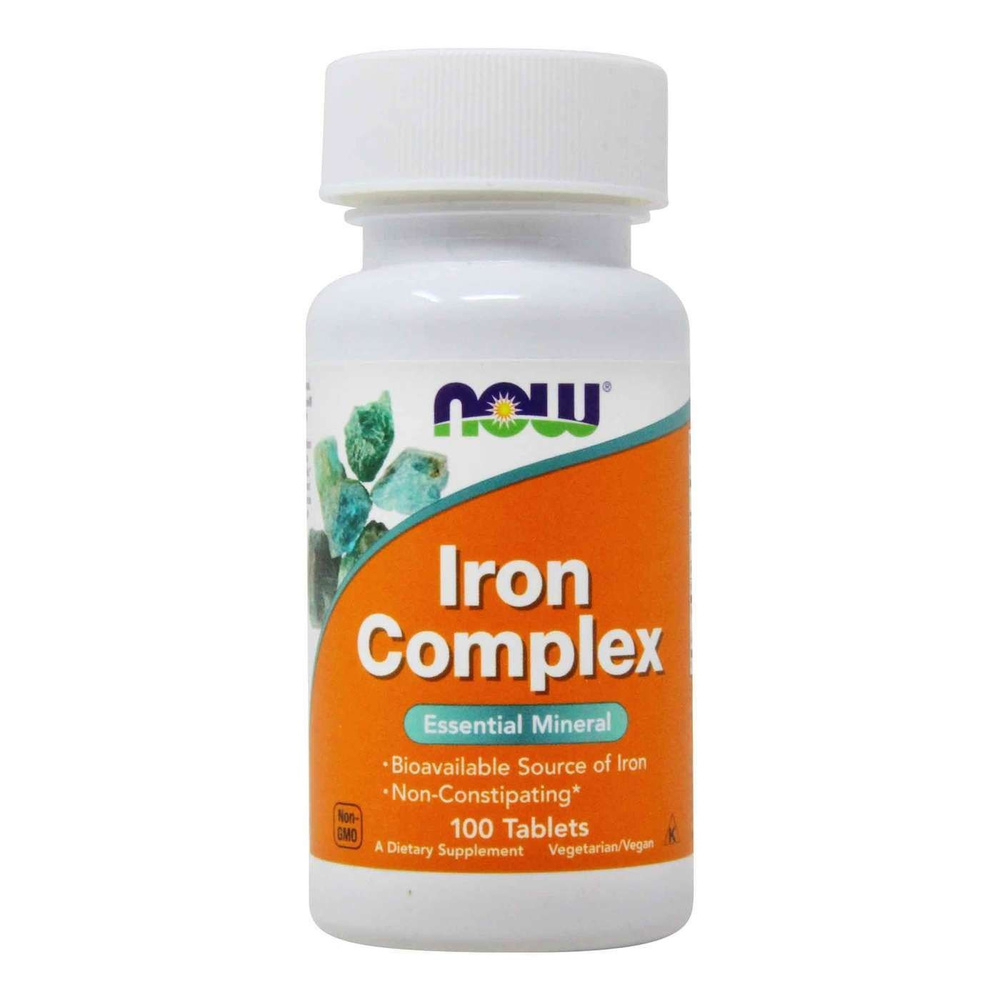 Железо хелат, витамин с, фолат, B12 NOW Foods Iron Complex, железо витамины, 100 таблеток  #1