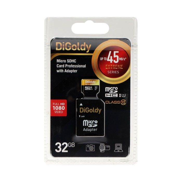 Карта памяти Digoldy MicroSD, 32 Гб, SDHC, UHS-1, класс 10, 45 Мб/с, с адаптером SD  #1