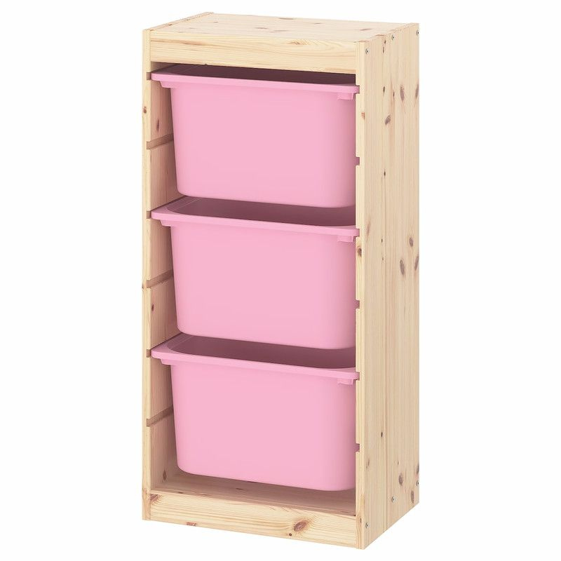 Деревянный стеллаж для игрушек с розовыми (3) контейнерами TROFAST, 44х30х90.6 см  #1