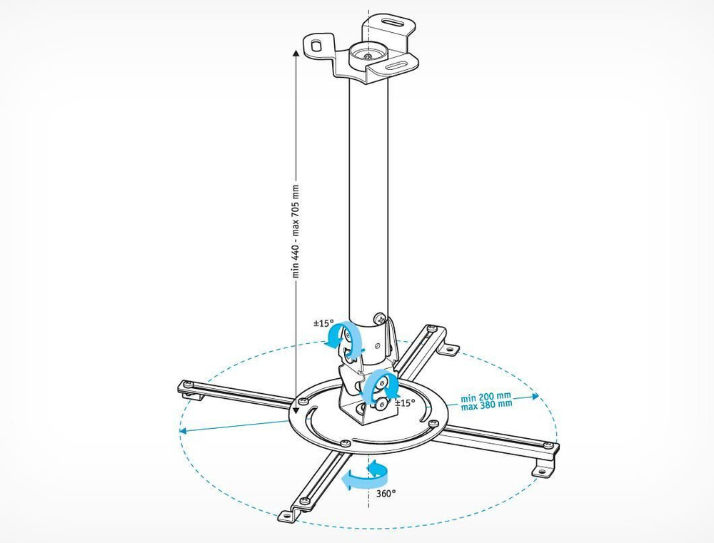 Кронштейн для проектора Holder PR-104-W белый, нагрузка 20 кг, потолочный, поворот и наклон (298767) #1