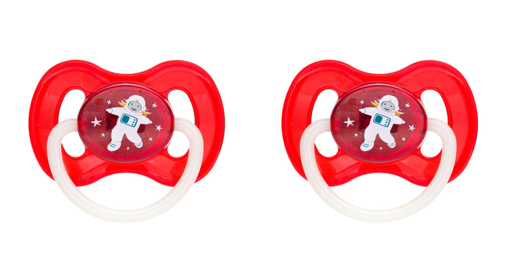 Canpol Babies Пустышка латексная со светящимся колечком "Space" 6-18 месяцев, красная, 2 штуки  #1