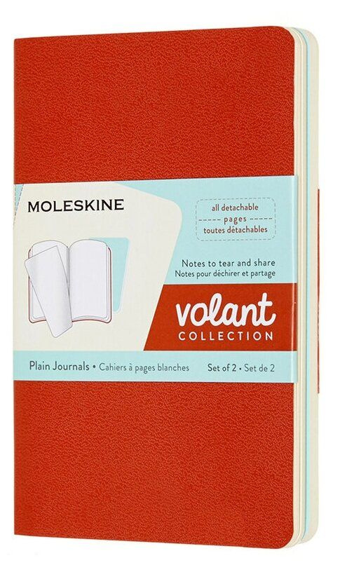 Блокнот Moleskine VOLANT QP713F16B24 Pocket 90x140мм 80стр. нелинованный мягкая обложка оранжевый/голубой #1