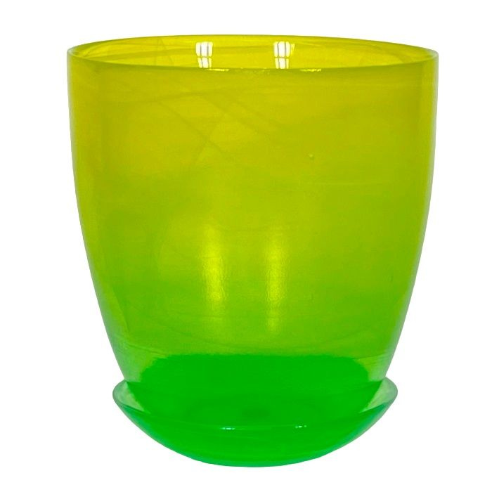 Горшок стеклянный №4 крашеный желто-зеленый / 2 л / с поддоном / горшок для орхидеи  #1